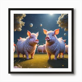 Pigs In The Moonlight Art Print