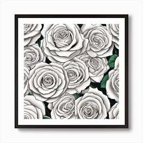 White Roses Seamless Pattern 2 Art Print