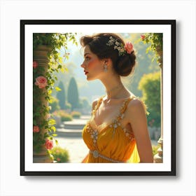 Elegant French Woman In A Luxurious Garden, Watercolor With Opulent Tones 1 Art Print