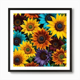 Sun Flowers In Multiple Colors 3 Art Print