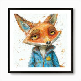 Fox In Blue Jacket Art Print