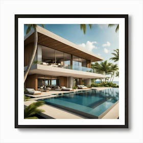 Modern Villa On The Beach Art Print