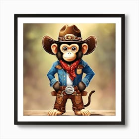 Cute Monkey In A Cowboy Costume Art Print