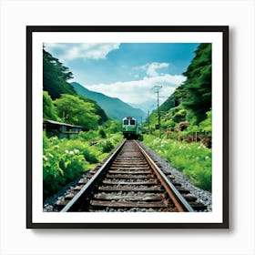 Rail Nature Train Transportation Japan Mountain Way Garden Summer Background Tour Tourism Art Print