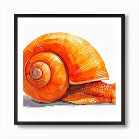 Orange Snail Watercolor Painting Art Print