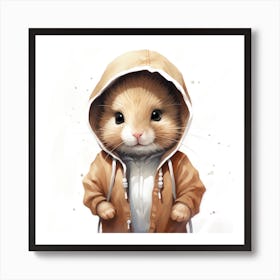 Watercolour Cartoon Gerbil In A Hoodie Art Print