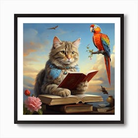 Cat Reading Book Art Print