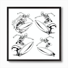 Skeleton Surfers Art Print