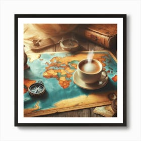 Adventure Awaits Coffee Lover Wall Print Art An Inspiring Scene Combining The Love For Coffee And Travel, Perfect For Adding A Sense Of Wanderlust And Excitement To Any Space Art Print