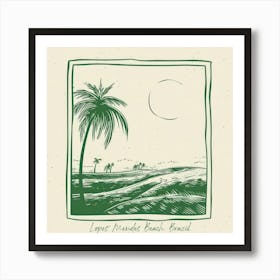 Lopes Mendes Beach, Brazil Green Line Art Illustration Art Print