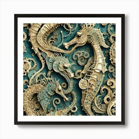 Steampunk Seahorses 1 Art Print