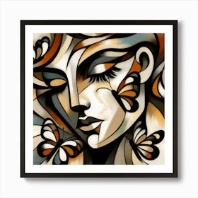 Colourful Female Portrait with Butterfly Abstract 4 Art Print