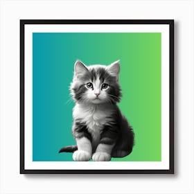 Kitten On A Green Background Art Print