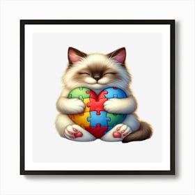 Autism Puzzle Piece Cat (Birman) Art Print