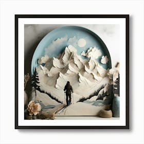 Boho art silhouette of Mountains with ski resort Art Print