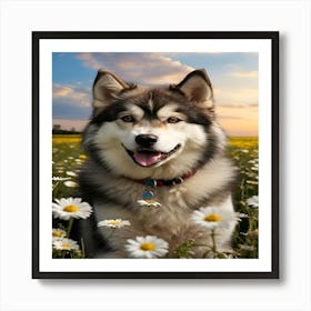 Husky Dog In A Field Art Print
