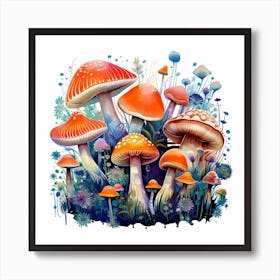 Mushrooms And Flowers 43 Art Print