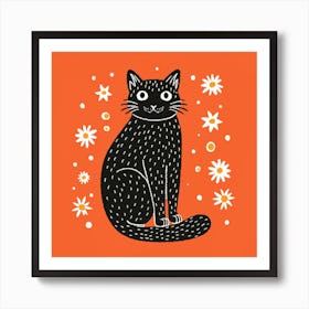 Black Cat With Daisies Art Print