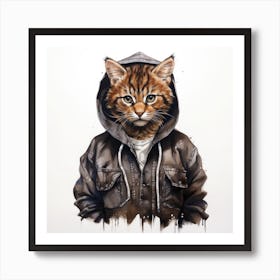 Watercolour Cartoon Bobcat In A Hoodie 3 Art Print