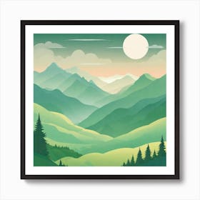 Misty mountains background in green tone 141 Art Print