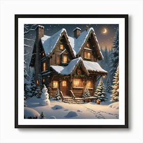 Christmas House In The Woods Art Print