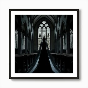 Silhouette Of A Bride In A Church Art Print