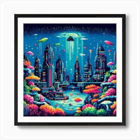 8-bit underwater city Art Print