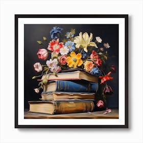 Flowers On Books 7 Art Print