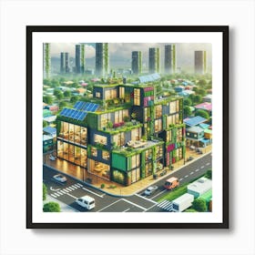 3d Rendering Of A City With Green Buildings Poster