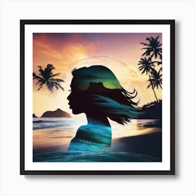 Silhouette Of A Woman At Sunset 9 Art Print