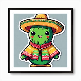 Cactus Wearing Mexican Sombrero And Poncho Sticker 2d Cute Fantasy Dreamy Vector Illustration (59) Art Print