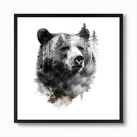 Grizzly Bear Double Exposure Art Art Print