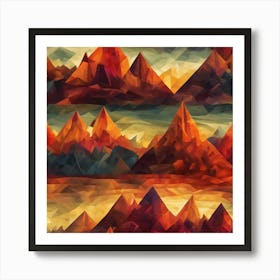 Mystical Mountain Ranges Cubism Style Art Print