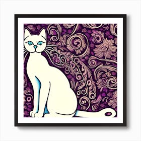 Art Nouveau White Cat Art Print