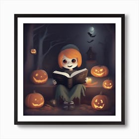 Halloween Girl Reading A Book Art Print