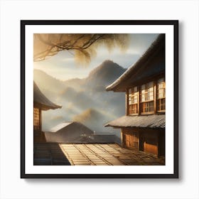 Firefly Rustic Rooftop Japanese Vintage Village Landscape 50122 (2) Art Print