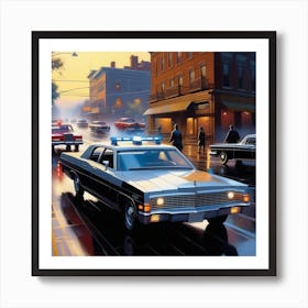 Police Cars On The Street Art Print