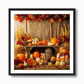 Autumn Harvest Scene Arranged Rustic Style Brimming With Seasonal Abundance Pumpkins Nestled Amon Art Print