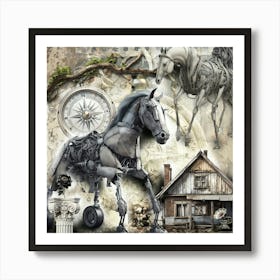 Horse Surreal Illustration Art 08 Art Print