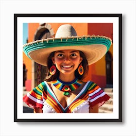 Mexican Girl In Colorful Hat Art Print