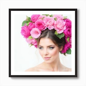 Beautiful Young Woman With Flowers In Her Hair Art Print
