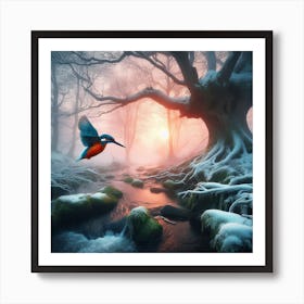 Kingfisher In The Forest 23 Art Print