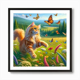 Cat In The Meadow Art Print