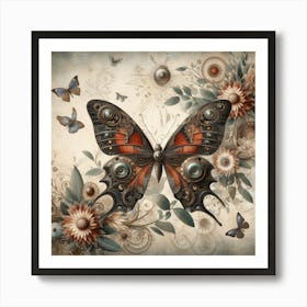 Antique Steampunk Butterfly Art Print