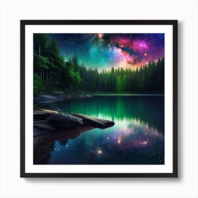 Night Sky Over Lake 15 Art Print