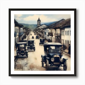 Early Small Town America And The Automobile ~Reimagined 16 Art Print