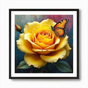 Yellow Rose With Butterfly Art Print