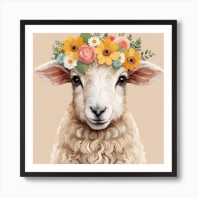 Floral Baby Sheep Nursery Illustration (16) Art Print