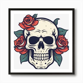 Skull With Roses Art Print