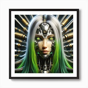 Futuristic Cyborg With Multicoloured Hair Art Print